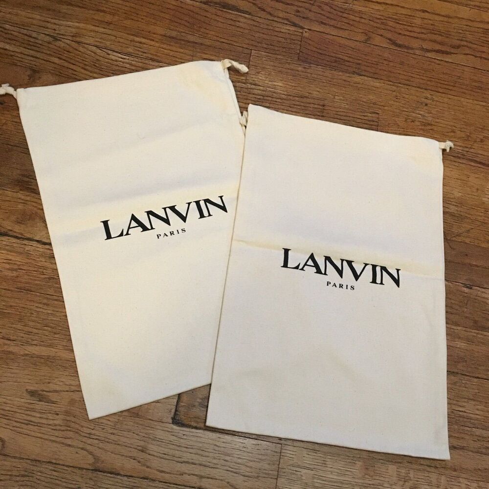 LANVIN TWO (2) White drawstring dustbags 11” x 16” NEW